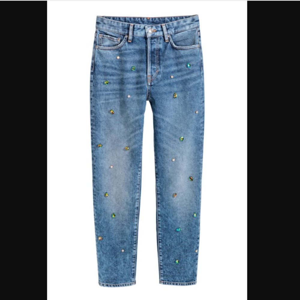 H&M Vintage Fit High Waist Rhinestone Jeans 25"